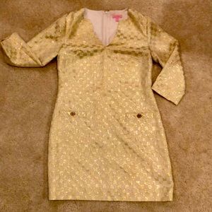 Lilly Pulitzer Gold Block Shimmer Shift Dress